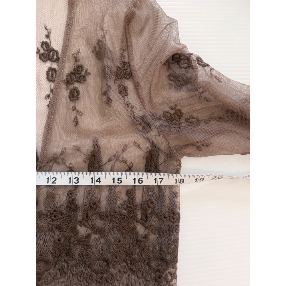 Daytrip Sheer Embroidered Kimono Duster Brown Lace Trim Size S Boho Whimsigoth - Picture 5 of 6